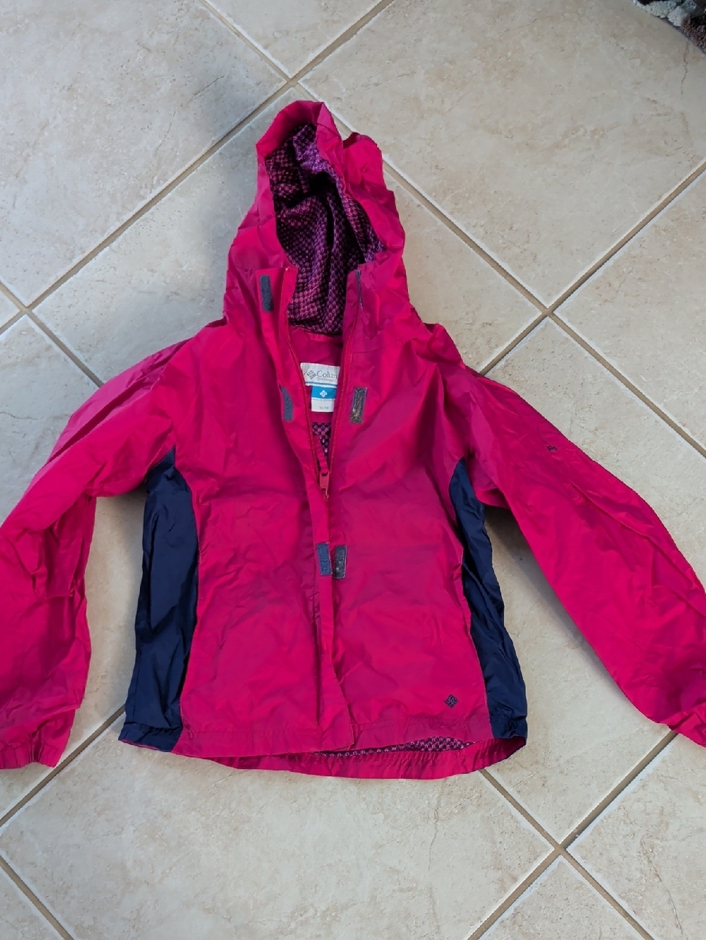 Columbia Kids Hot Pink and Navy Hooded Rain Jacket Girls Size 10